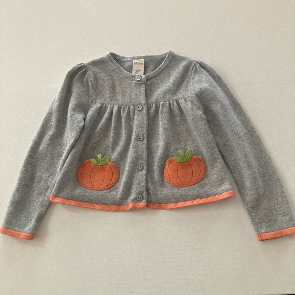 Gymboree 5T Toddler Girl Pumpkin Cardigan Sweater Fall Gray Orange